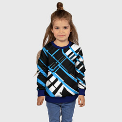 Свитшот детский Сине-белые линии на чёрном фоне, цвет: 3D-синий — фото 2