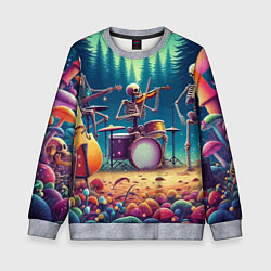 Свитшот детский Группа скелетов даёт концерт под грибами, цвет: 3D-меланж
