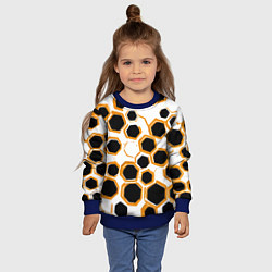 Свитшот детский Чёрно-жёлтые шестиугольники на белом фоне, цвет: 3D-синий — фото 2