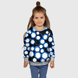 Свитшот детский Бело-синие шестиугольники на чёрном фоне, цвет: 3D-меланж — фото 2