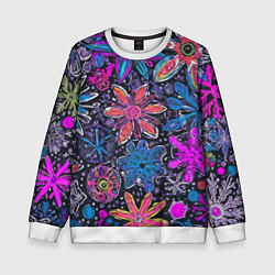 Свитшот детский Неоновые абстрактные снежинки, цвет: 3D-белый