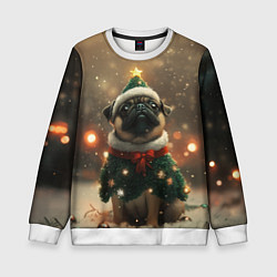 Свитшот детский Мопс в костюме елки, цвет: 3D-белый