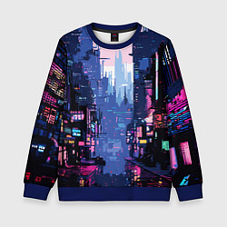 Свитшот детский Киберпанк город розовый, цвет: 3D-синий
