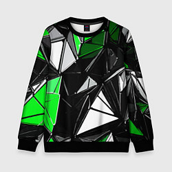 Детский свитшот Зелёно-белые рельефные треугольники на чёрном фоне