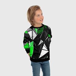 Свитшот детский Зелёно-белые рельефные треугольники на чёрном фоне, цвет: 3D-черный — фото 2