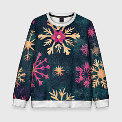 Свитшот детский Новогодние разноцветные снежинки, цвет: 3D-белый