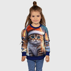 Свитшот детский Новогодний котенок в шапочке, цвет: 3D-синий — фото 2