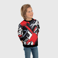 Свитшот детский Красно-белый техно паттерн, цвет: 3D-черный — фото 2