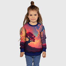 Свитшот детский Красное дерево на закате, цвет: 3D-синий — фото 2