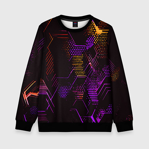 Детский свитшот Жёлто-фиолетовые точки и линии на чёрном фоне / 3D-Черный – фото 1