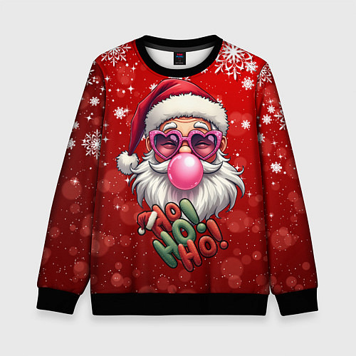 Детский свитшот Санта в розовых очках и жвачкой / 3D-Черный – фото 1