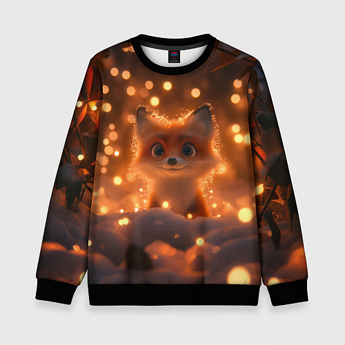 Детский свитшот Лисичка в желтых огоньках / 3D-Черный – фото 1