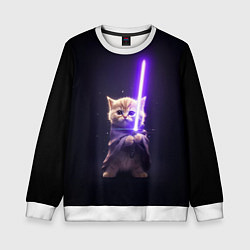 Свитшот детский Котик джедай, цвет: 3D-белый