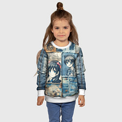 Свитшот детский Пэчворк деним и аниме, цвет: 3D-белый — фото 2