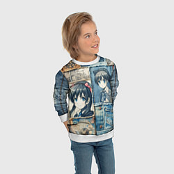 Свитшот детский Пэчворк деним и аниме, цвет: 3D-белый — фото 2