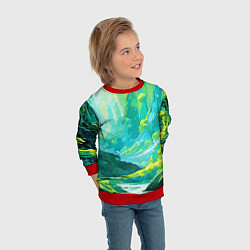 Свитшот детский Зелёная кислотная абстракция, цвет: 3D-красный — фото 2
