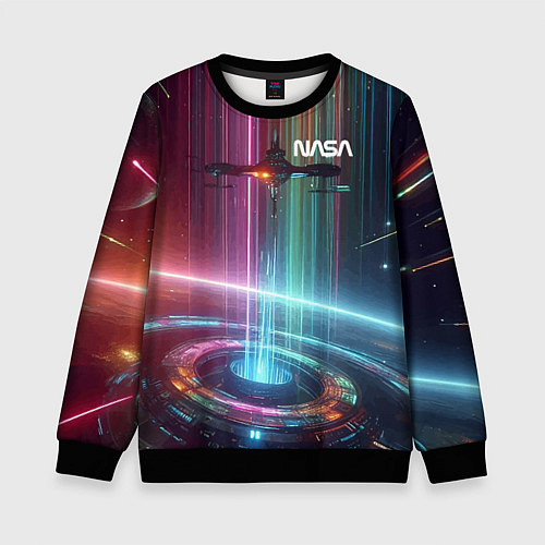 Детский свитшот Spaceship in the neon cosmos - nasa / 3D-Черный – фото 1