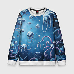 Свитшот детский Мир фантастических осьминогов, цвет: 3D-белый