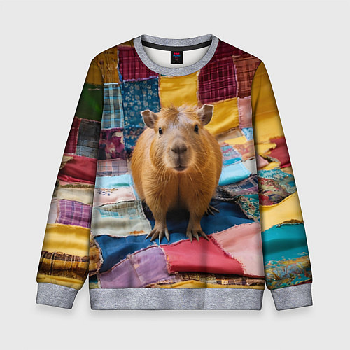 Детский свитшот Капибара и пэчворк / 3D-Меланж – фото 1