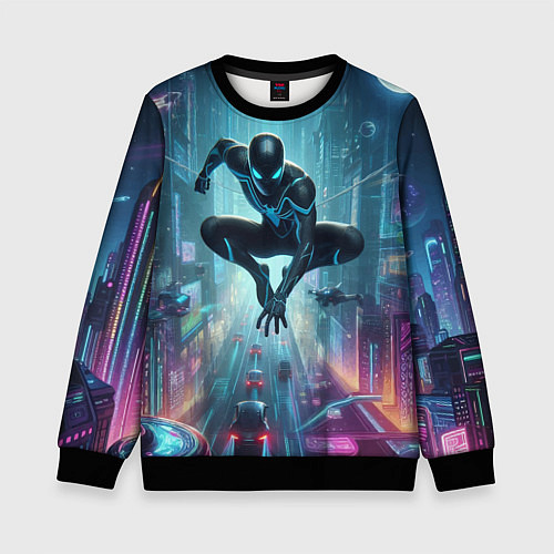Детский свитшот Spider-man in the neon metropolis / 3D-Черный – фото 1