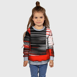 Свитшот детский Белые вертикальные полосы на чёрно-красном фоне, цвет: 3D-меланж — фото 2