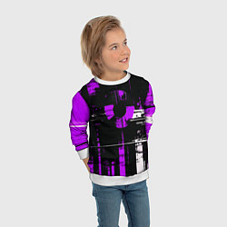 Свитшот детский Фиолетово-белый гранж на чёрном фоне, цвет: 3D-белый — фото 2