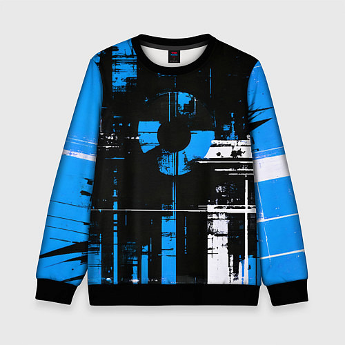 Детский свитшот Сине-белый гранж на чёрном фоне / 3D-Черный – фото 1