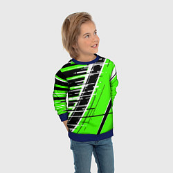 Свитшот детский Чёрно-белые глитч полосы на зелёном фоне, цвет: 3D-синий — фото 2