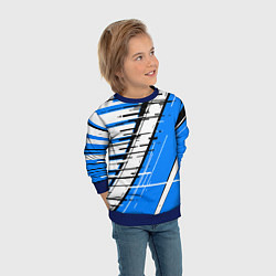 Свитшот детский Чёрно-белые глитч полосы на синем фоне, цвет: 3D-синий — фото 2