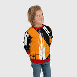 Свитшот детский Вертикальные чёрные линии на оранжево-белом фоне, цвет: 3D-красный — фото 2