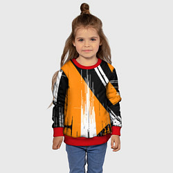 Свитшот детский Вертикальные чёрные линии на оранжево-белом фоне, цвет: 3D-красный — фото 2