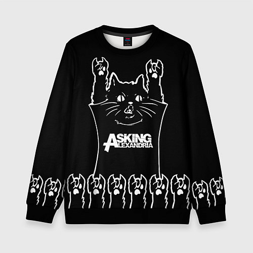 Детский свитшот Asking Alexandria - кот рок / 3D-Черный – фото 1