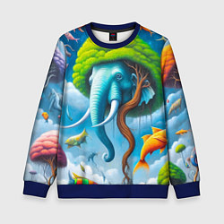 Свитшот детский Сюрреализм со слоном и рыбами - нейроарт фантазия, цвет: 3D-синий