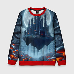 Свитшот детский Замок Дракулы и неоновые грибы - нейроарт фантазия, цвет: 3D-красный