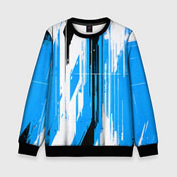 Свитшот детский Вертикальные чёрно-белые линии на синем фоне, цвет: 3D-черный