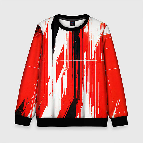 Детский свитшот Вертикальные чёрно-белые линии на красном фоне / 3D-Черный – фото 1