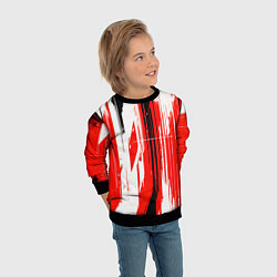 Свитшот детский Вертикальные чёрно-белые линии на красном фоне, цвет: 3D-черный — фото 2