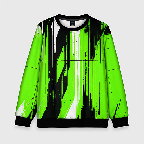 Детский свитшот Вертикальные чёрно-белые линии на зелёном фоне / 3D-Черный – фото 1