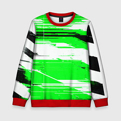 Свитшот детский Горизонтальные чёрно-белые линии на зелёном фоне, цвет: 3D-красный