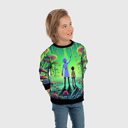 Свитшот детский Рик и Морти в лесу гигантских грибов - неоновое св, цвет: 3D-черный — фото 2