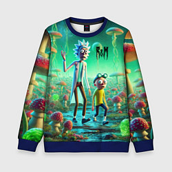 Свитшот детский Рик и Морти изучают планету мухоморов - нейроарт ф, цвет: 3D-синий
