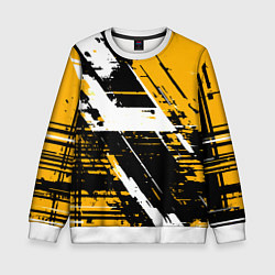 Свитшот детский Diagonal black and white stripes on a yellow backg, цвет: 3D-белый