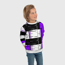 Свитшот детский Чёрные и фиолетовые полосы на белом фоне, цвет: 3D-белый — фото 2