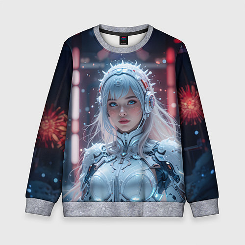 Детский свитшот Зимняя девушка в кибер костюме / 3D-Меланж – фото 1