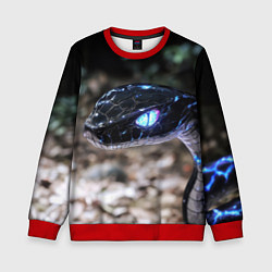 Свитшот детский Черная змея с синими неоновыми полосами, цвет: 3D-красный