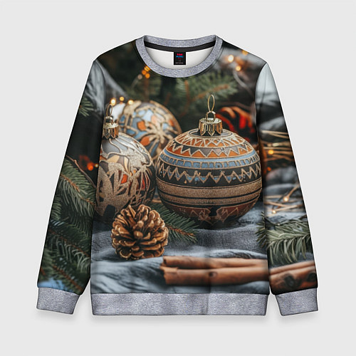 Детский свитшот Новогодние шары и шишки / 3D-Меланж – фото 1