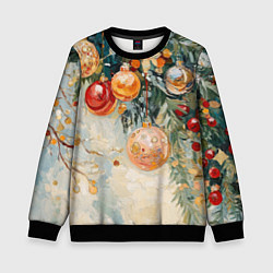 Свитшот детский Большие и маленькие новогодние шары, цвет: 3D-черный