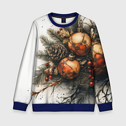Свитшот детский Новогодние игрушки и шишки, цвет: 3D-синий