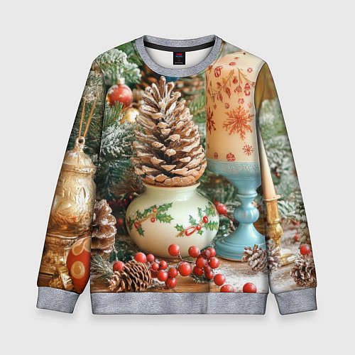Детский свитшот Новогодняя атрибутика / 3D-Меланж – фото 1