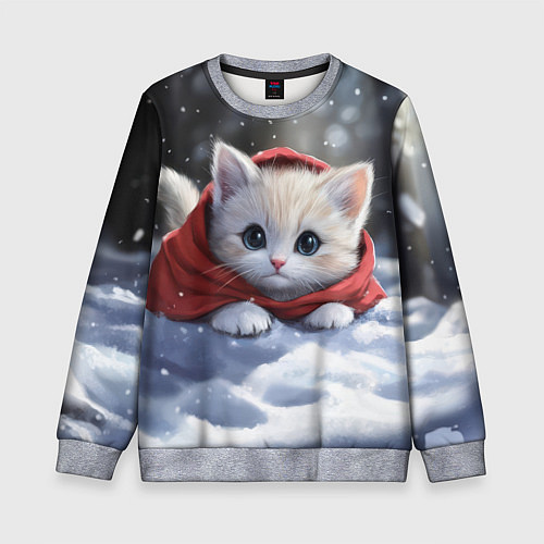 Детский свитшот Новогодняя кошечка на снегу / 3D-Меланж – фото 1